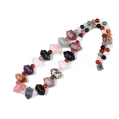 Natural & Synthetic Stone Round & Cone Beaded Necklaces NJEW-N064-03A-1