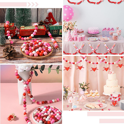Valentine's Day Spray Painted Natural Wood Beads WOOD-SP0001-26-1