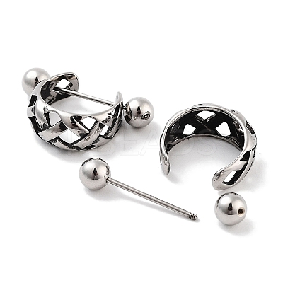 Hollow Cross 316 Surgical Stainless Steel Shield Barbell Hoop Earrings EJEW-Z050-55AS-1