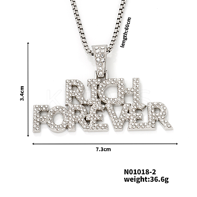 Alloy Crystal Rhinestone 3D English Rich Forever Pendant Necklaces KK1216-2-1