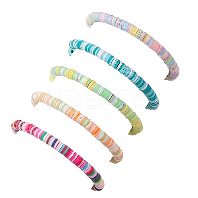 5Pcs 5 Color Polymer Clay Heishi Surfer Stretch Bracelets Set BJEW-JB10123-02-1