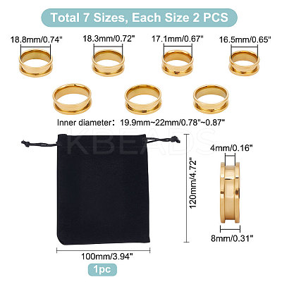 14Pcs 7 Size Stainless Steel Grooved Finger Rings Set RJEW-UN0002-71G-1