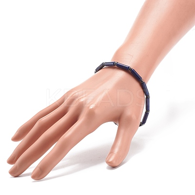 Natural Lapis Lazuli(Dyed) Column & Synthetic Hematite Stretch Bracelet BJEW-JB08458-03-1