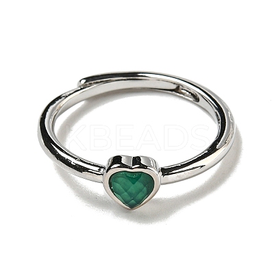 Heart Natural Dyed & Heated Green Onyx Agate Adjustable Rings RJEW-Q818-02P-04-1