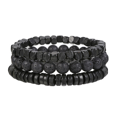 Volcano Stone Black Matte Black Gallstone Wood Beads Bracelet Set Combination Hip Hop Elastic Bracelet Bracelet Bracelet WQ1083-9-1