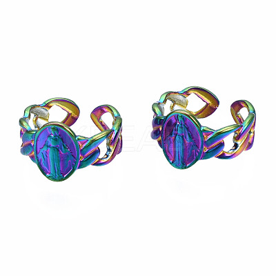 Oval with Jesus Cuff Rings RJEW-N038-009-1
