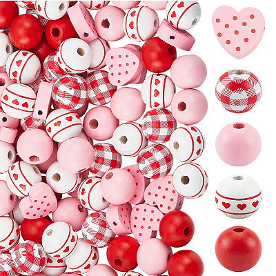 200Pcs 5 Styles Natural Wooden Beads WOOD-PA0001-37-1