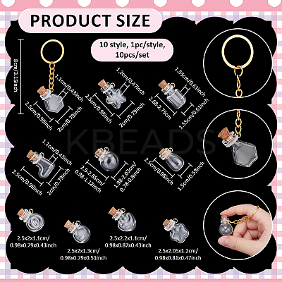 10Pcs Glass Bottle Keychins KEYC-NB00034-1
