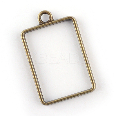 Rack Plating Alloy Rectangle Open Back Bezel Pendants X-PALLOY-S047-28F-FF-1