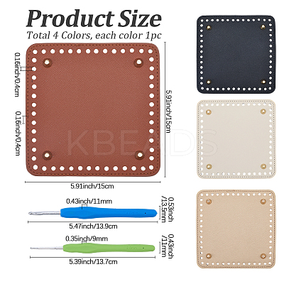 4Pcs 4 Colors Square PU Leahter Knitting Crochet Bags Bottom AJEW-CL0001-75-1