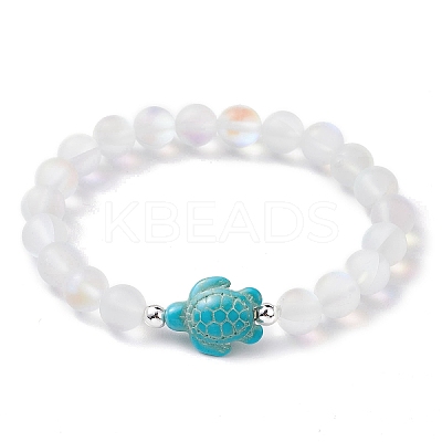 3Pcs Beach Dolphin & Turtle & Starfish Dyed Synthetic Turquoise Bead Bracelets BJEW-JB10252-1