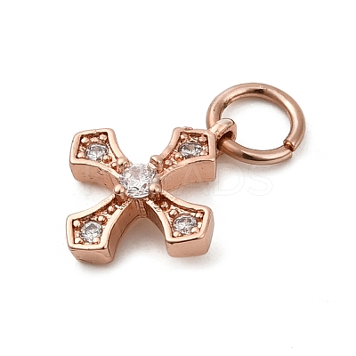 Brass Micro Pave Cubic Zirconia Tiny Cross Charms ZIRC-G128-04RG-1-1