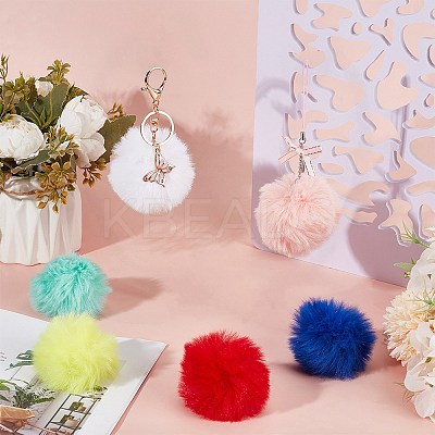 12Pcs Handmade Faux Rabbit Fur Pom Pom Ball Covered Pendants WOVE-SC0001-06E-1