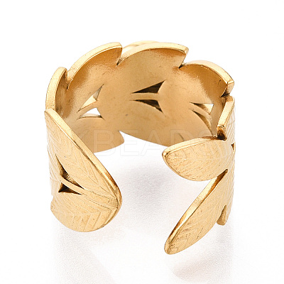 Leaf 304 Stainless Steel Cuff Ring Components X-STAS-T066-61G-1