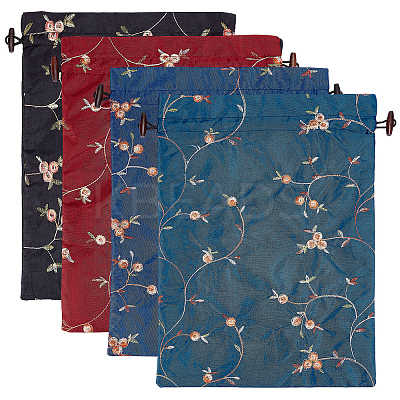 4Pcs 4 Colors Embroidery Flower Burlap Packing Pouches Drawstring Bags ABAG-FG0001-09-1