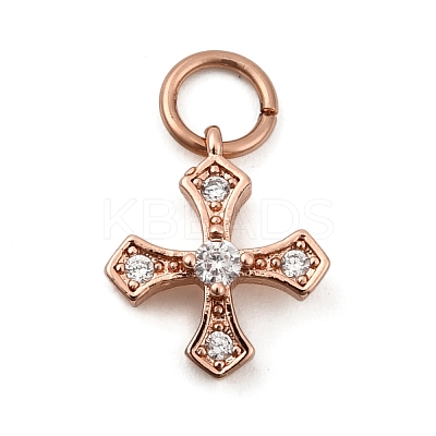 Brass Micro Pave Cubic Zirconia Tiny Cross Charms ZIRC-G128-04RG-1-1