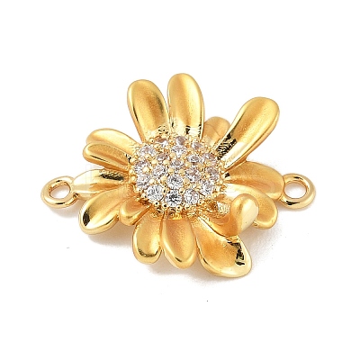 Flower Brass Micro Pave Clear Cubic Zirconia Connector Charms LS-KK-M326-06-G01-1