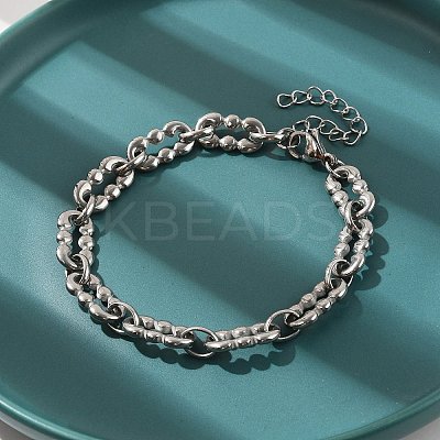 304 Stainless Steel Oval Link Chains Bracelets for Men & Women BJEW-D042-48P-1