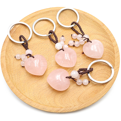 Handmade Knitting Natural Rose Quartz Pendant Keychains FIND-PW0017-04B-1