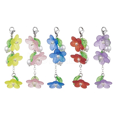 5Pcs 5 Colors Transparent Acrylic Flower Pendant Decorations HJEW-JM01778-S-1