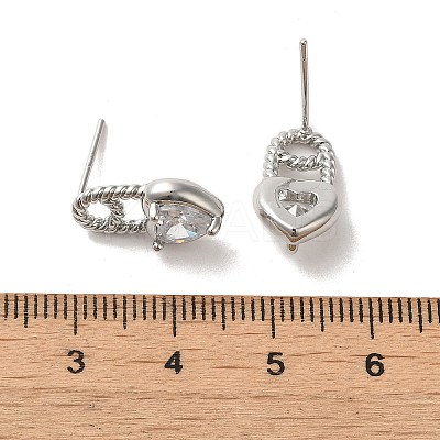 Heart Brass Micro Pave Cubic Zirconia Stud Earrings EJEW-H128-01P-1
