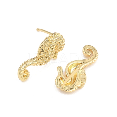 Brass Sea House Stud Earrings EJEW-K318-01G-1