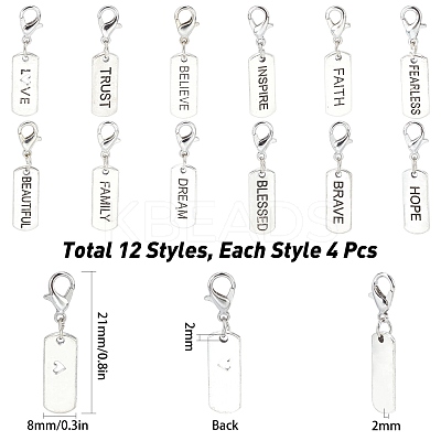 48Pcs 12 Styles Tibetan Style Alloy Rectangle Pendants TIBEP-SC0001-75AS-1