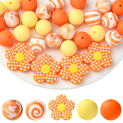 30Pcs 5 Styles Silicone Focal Beads SIL-YW0002-21B-1