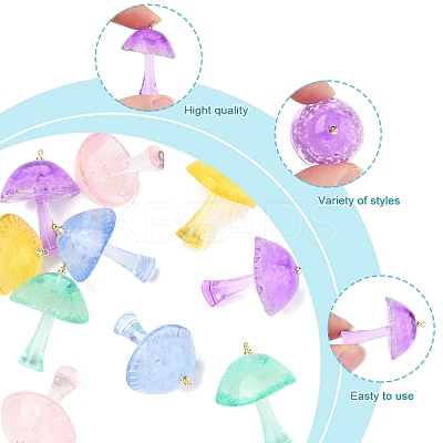 10Pcs 5 Colors Luminous Epoxy Resin Mushroom Pendants RESI-FS0001-99-1
