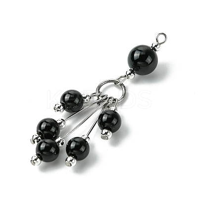Natural Black Onyx(Dyed & Heated) Round Tassel Big Pendants PALLOY-JF03281-02-1
