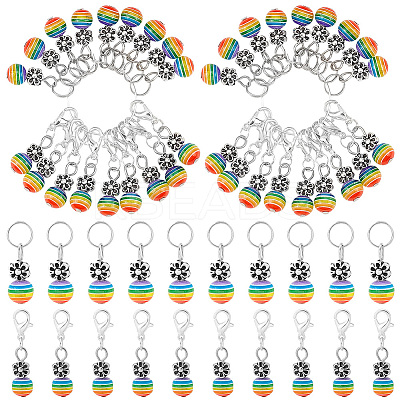 100 Charms of 5pcs Alloy Flower with Resin Beaded Cluster Dangle Wine Glass Charms AJEW-AR0001-47-1