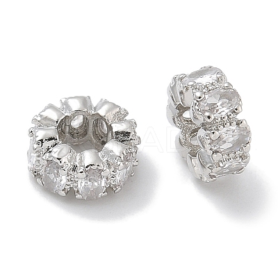 Brass Micro Pave Clear Cubic Zirconia Rondelle European Beads LS-KK-L224-034P-1