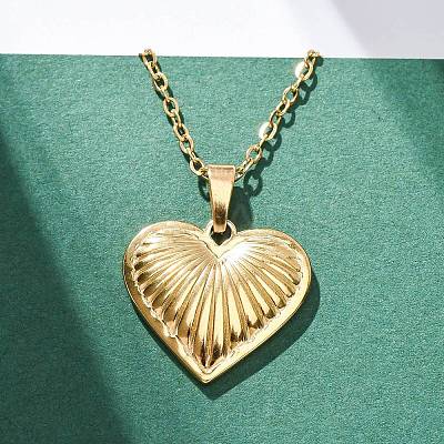 Heart 304 Stainless Steel Pendant Necklaces NJEW-H059-18G-1