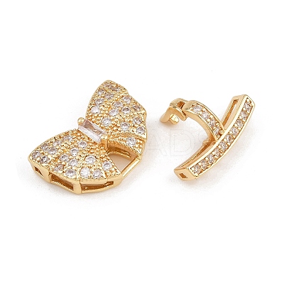 Brass Micro Pave Clear Cubic Zirconia Fold Over Clasps KK-C075-38G-1
