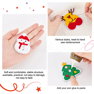 12Pcs 12 Style Christmas Theme Towel Embroidery Cloth Iron on/Sew on Patches PATC-FG0001-47-1