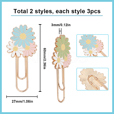 6Pcs 2 Colors Daisy Zinc Alloy Enamel Paper Clips AJEW-SC0002-83-1