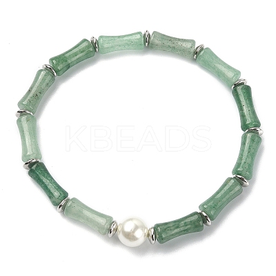 2Pcs 2 Style Natural Green Aventurine Bamboo & Shell Pearl Beaded Stretch Bracelets Set BJEW-TA00309-1