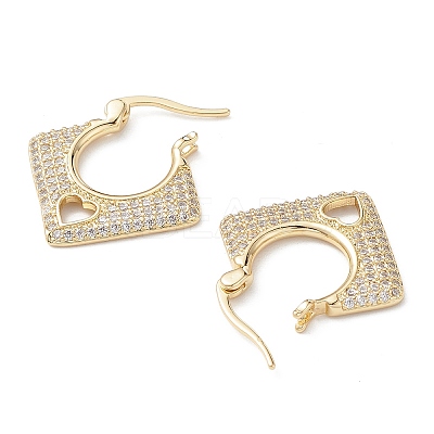 Rhombus with Heart Clear Cubic Zirconia Hoop Earrings EJEW-M216-10G-1
