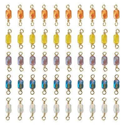 50Pcs 5 Colors Electroplate Glass Faceted Rectangle Connector Charms KK-TA0003-31-1