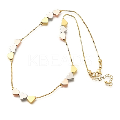 Brass Triple Color Heart Beaded Box Chain Necklaces NJEW-H057-01-1