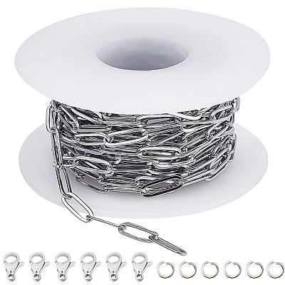 5M 304 Stainless Steel Paperclip Chains wih 50Pcs Open Jump Rings with 20Pcs Lobster Claw Clasps FIND-SC0012-58-1