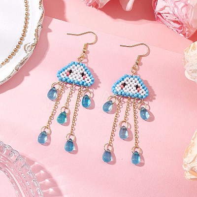 Cloud & Teardrop 304 Stainless Steel Dangle Earrings EJEW-MZ00387-1