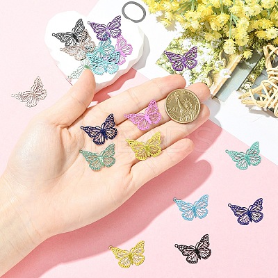 18Pcs 9 Colors Electrophoresis 430 Stainless Steel Pendants STAS-YW0011-16-1