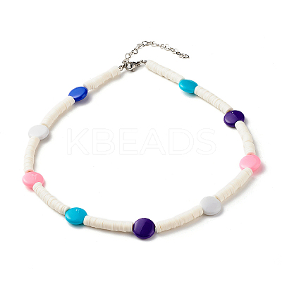 Handmade Polymer Clay Heishi Beaded Necklace with Flat Round for Women NJEW-JN03794-1