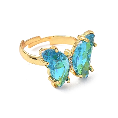 Adjustable Brass Glass Finger Rings RJEW-P148-A01-23-1