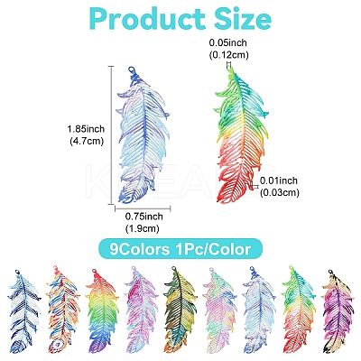 9Pcs 9 Colors Ion Plating(IP) 201 Stainless Steel Filigree Pendants STAS-YW0002-55-1