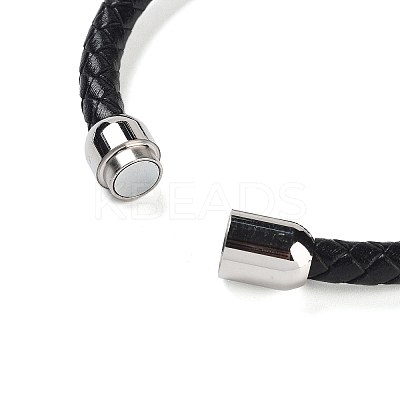 Natural Lapis Lazuli Round Bead Braided Leather Cord Bracelets for Men Women BJEW-A009-11P-03-1