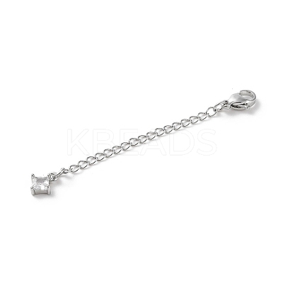 Brass Micro Pave Clear Cubic Zirconia Chain Extender KK-G491-52D-S-1