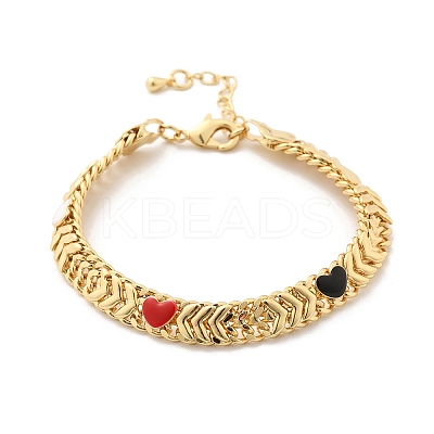 Brass Enamel Heart Links Bracelets for Women BJEW-B125-07G-1