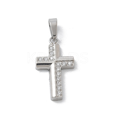 304 Stainless Steel Micro Pave Cubic Zirconia Pendants STAS-Z107-08P-06-1